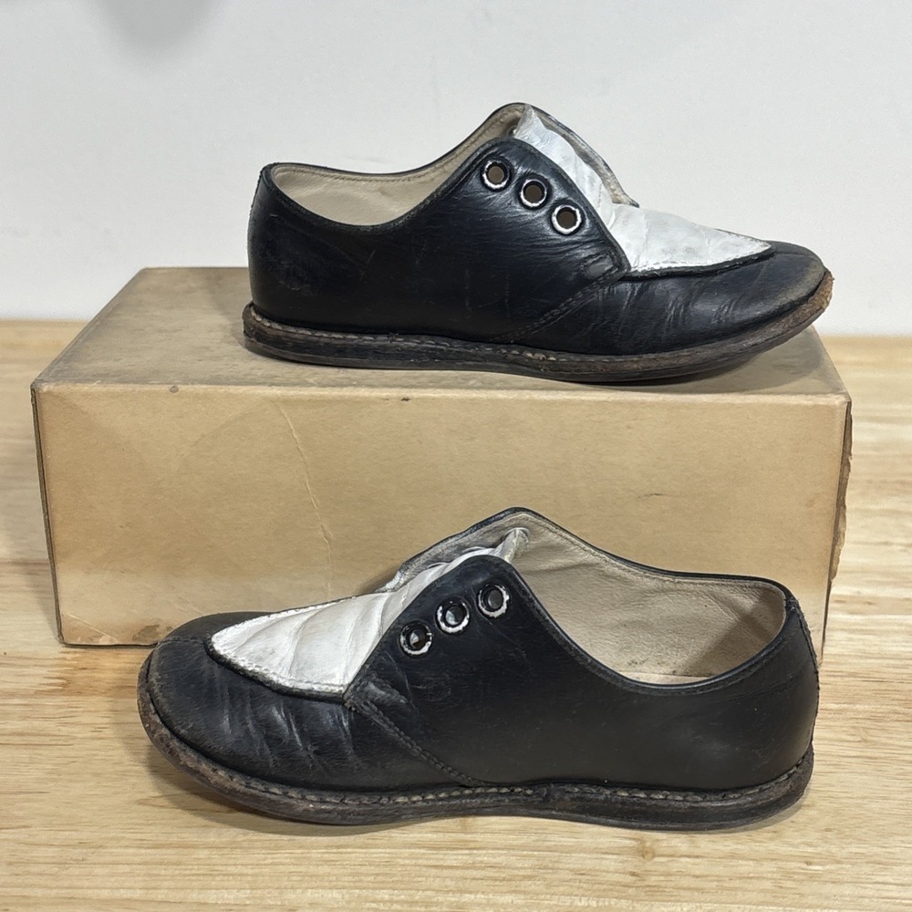Vintage Fun-Land Toddler Spectator Oxford Shoes Black White Leather Lace Up READ